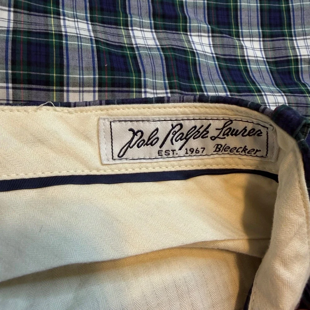 Polo Ralph Lauren Bradbury Fit Bleecker Plaid Shorts Mens 32 Navy Green Cotton